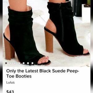Lulu's black suede peep toe booties
